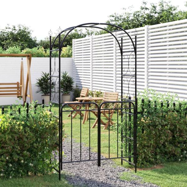 ARDEBO.de - Gartenbogen mit Tor Schwarz 108x45x235 cm Stahl