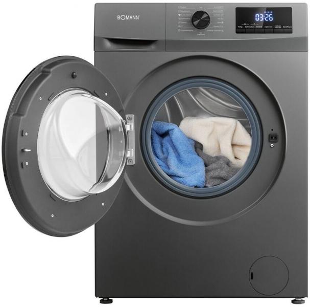 Bomann WA 7175 7kg Frontlader Waschmaschine, 60 cm breit, 1400 U/Min, Restlaufzeitanzeige, Kindersicherung, Reversierautomatik, Titan schwarz (771751)