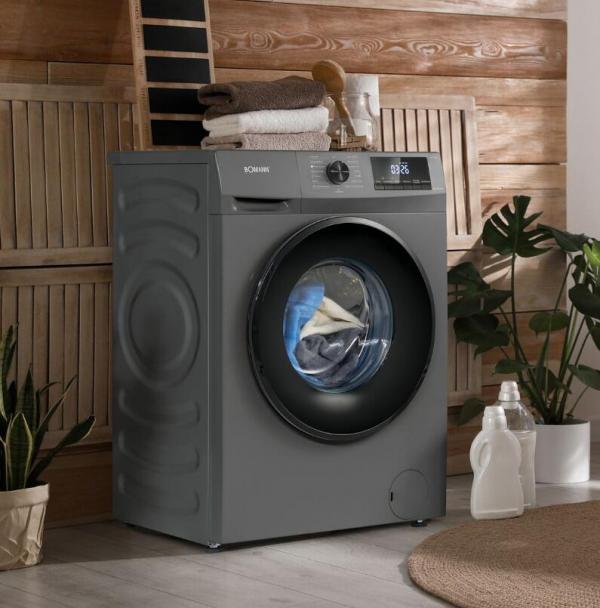 Bomann WA 7175 7kg Frontlader Waschmaschine, 60 cm breit, 1400 U/Min, Restlaufzeitanzeige, Kindersicherung, Reversierautomatik, Titan schwarz (771751)