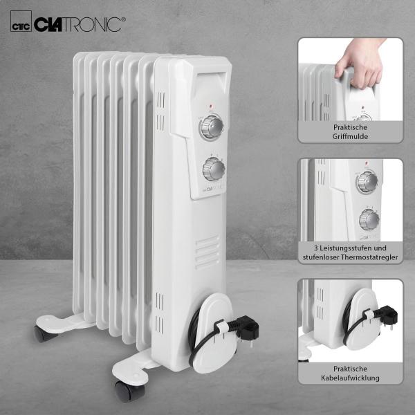 Clatronic RA 3735 Ölradiator, 3 Leistungsstufen, Integrierter Überhitzungsschutz, weiß (263906)