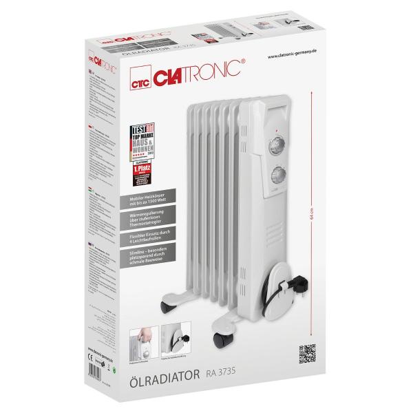 Clatronic RA 3735 Ölradiator, 3 Leistungsstufen, Integrierter Überhitzungsschutz, weiß (263906)