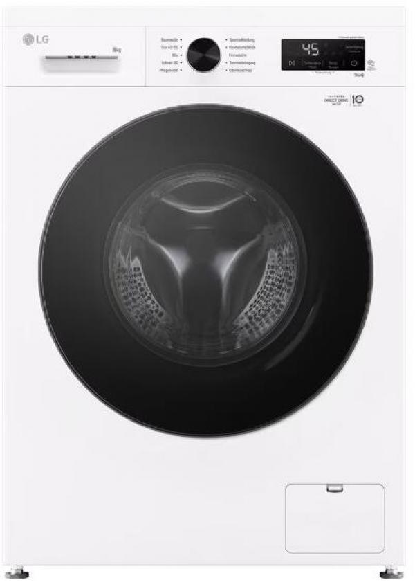 ARDEBO.de LG F4WB308Y 8kg Frontlader Waschmaschine, 60 cm breit, 1400 U/Min, unterbaufähig, Steam, Inverter Direct Drive®-Motor, WLAN, Kindersicherung, weiß glänzend