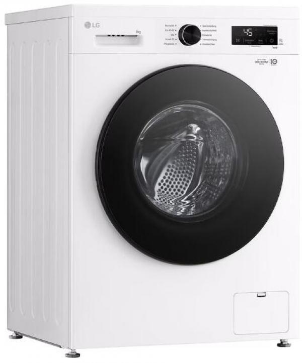 LG F4WB308Y 8kg Frontlader Waschmaschine, 60 cm breit, 1400 U/Min, unterbaufähig, Steam, Inverter Direct Drive®-Motor, WLAN, Kindersicherung, weiß glänzend