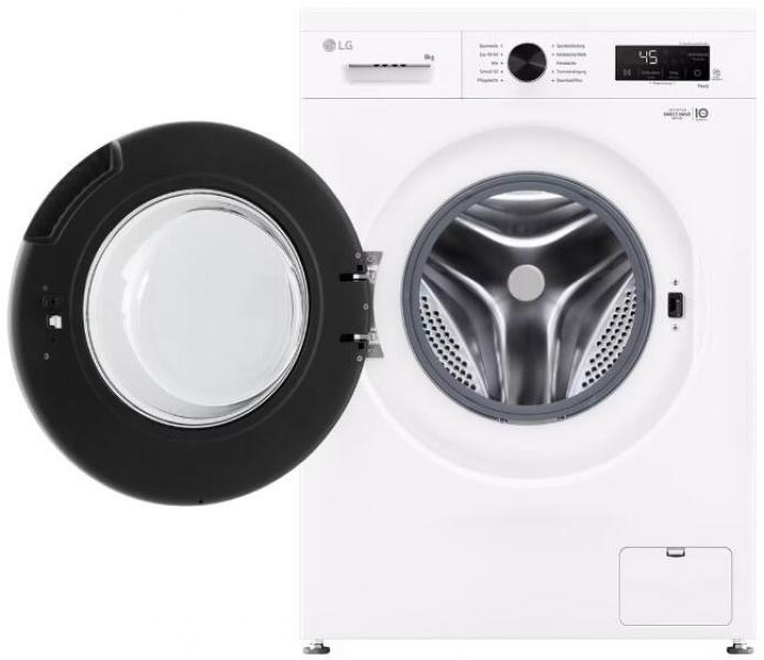 LG F4WB308Y 8kg Frontlader Waschmaschine, 60 cm breit, 1400 U/Min, unterbaufähig, Steam, Inverter Direct Drive®-Motor, WLAN, Kindersicherung, weiß glänzend