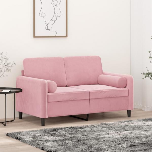 ARDEBO.de - 2-Sitzer-Sofa mit Zierkissen Rosa 120 cm Samt