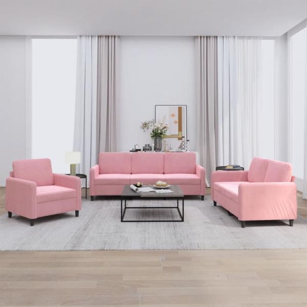 ARDEBO.de - 3-tlg. Sofagarnitur Rosa Samt