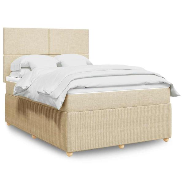 ARDEBO.de - Boxspringbett mit Matratze Creme 140x190 cm Stoff