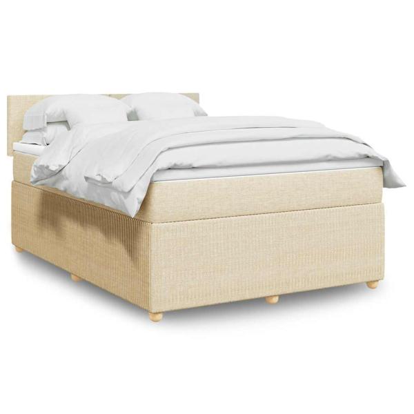 ARDEBO.de - Boxspringbett mit Matratze Creme 140x190 cm Stoff
