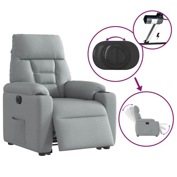 Relaxsessel mit Aufstehhilfe Elektrisch Hellgrau Stoff