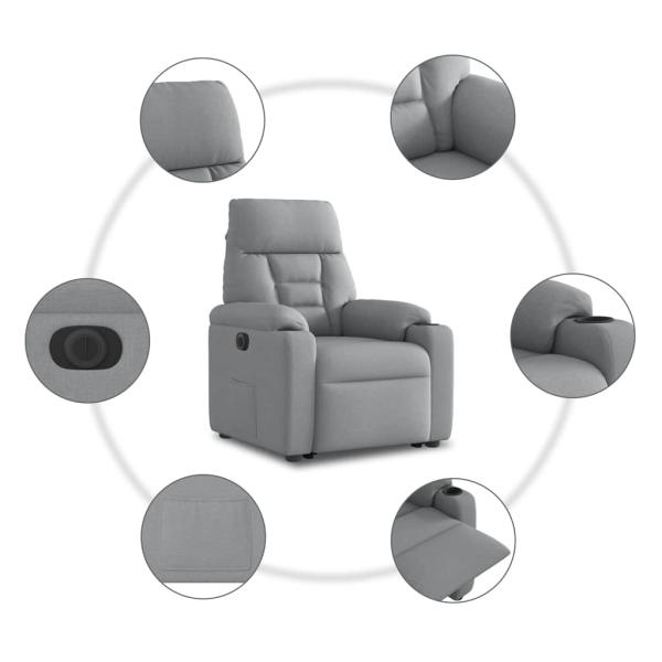 Relaxsessel mit Aufstehhilfe Elektrisch Hellgrau Stoff