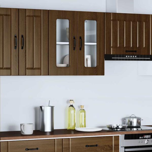 Küchen-Hängeschrank mit Glastür Kalmar Braun Eichen-Optik