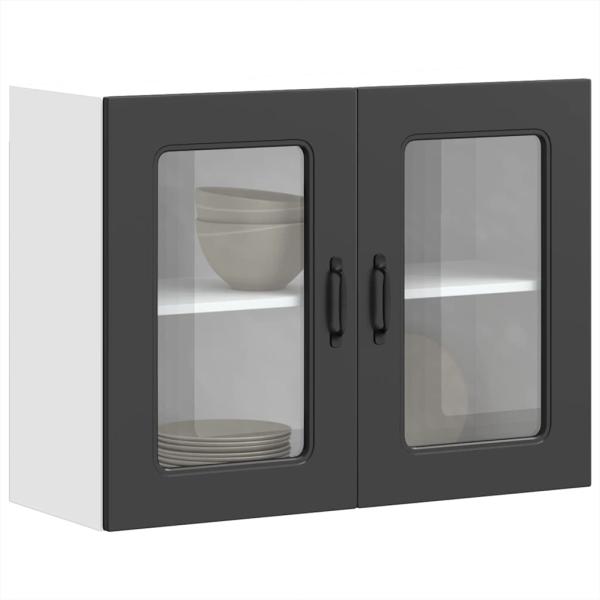 ARDEBO.de - Küchen-Hängeschrank mit Glastür Kalmar Schwarz Holzwerkstoff