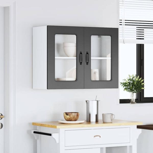 Küchen-Hängeschrank mit Glastür Kalmar Schwarz Holzwerkstoff