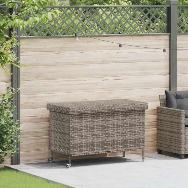 ARDEBO.de - Gartentruhe mit Rollen Grau 110x55x73 cm Poly Rattan