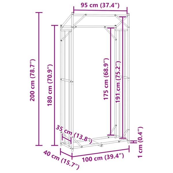 Brennholzregal mit Regenschutz 100x40x200 cm Verzinkter Stahl