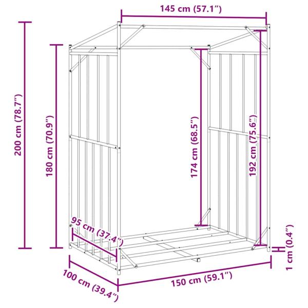 Brennholzregal mit Regenschutz 150x100x200 cm Verzinkter Stahl