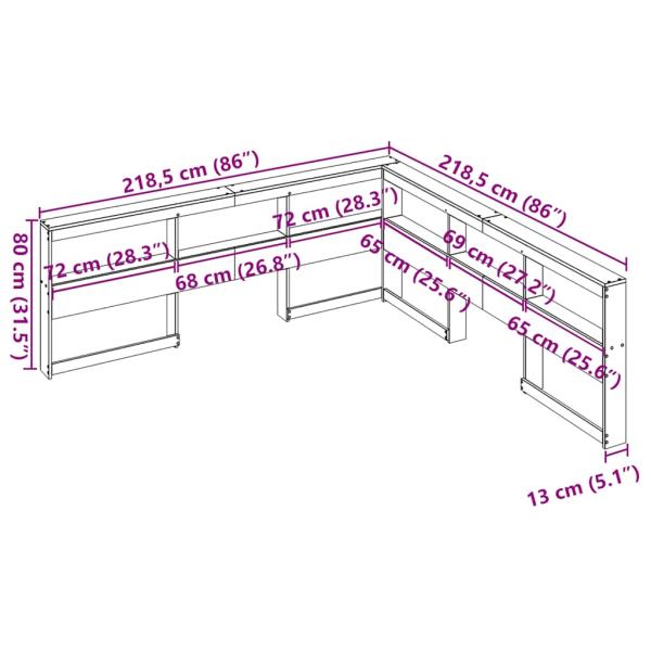 Kopfteil mit Bücherregal L-Form Wachsbraun 200 cm Massivholz