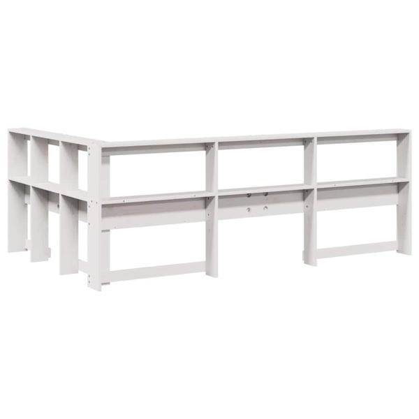 Kopfteil mit Bücherregal L-Form Weiß 120 cm Massivholz Kiefer