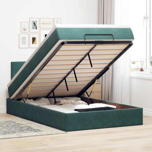 ARDEBO.de - Ottoman-Bett mit Matratze & LEDs Dunkelgrün 120x200 cm Samt