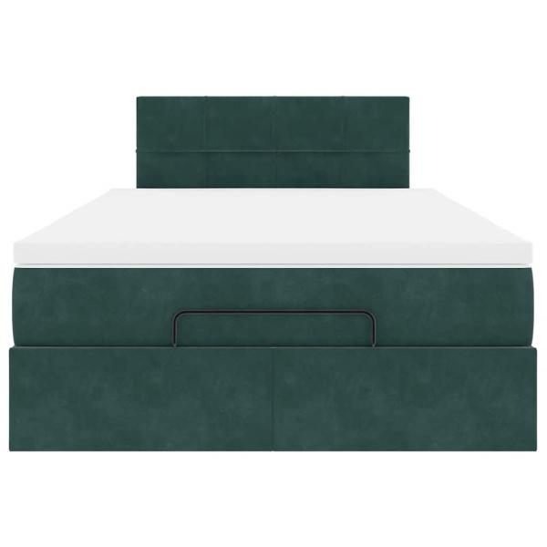 Ottoman-Bett mit Matratze & LEDs Dunkelgrün 120x200 cm Samt