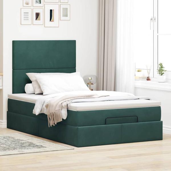 Ottoman-Bett mit Matratzen Dunkelgrün 120x200 cm Samt