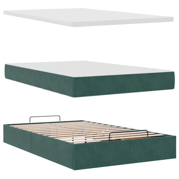 Ottoman-Bett mit Matratzen Dunkelgrün 120x200 cm Samt