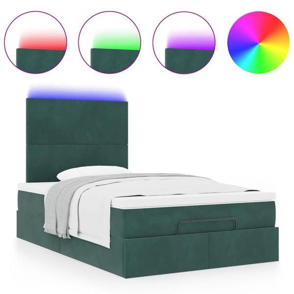 Ottoman-Bett mit Matratzen & LEDs Dunkelgrün 120x200 cm Samt