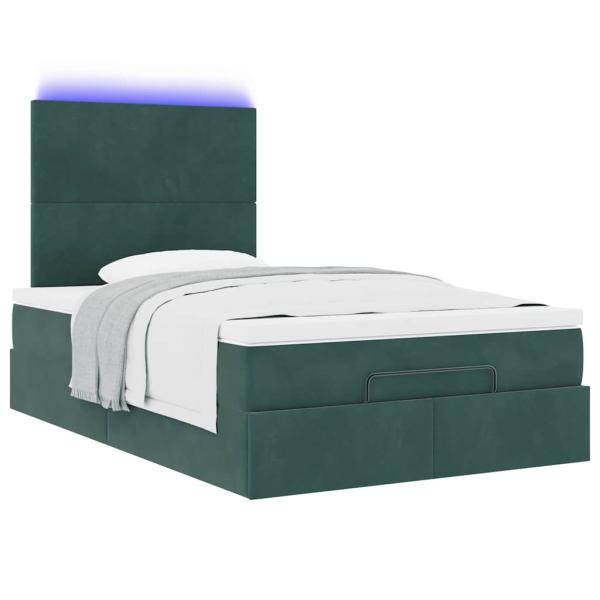 Ottoman-Bett mit Matratzen & LEDs Dunkelgrün 120x200 cm Samt