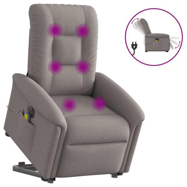 ARDEBO.de - Elektrischer Massagesessel mit Aufstehhilfe Taupe Stoff