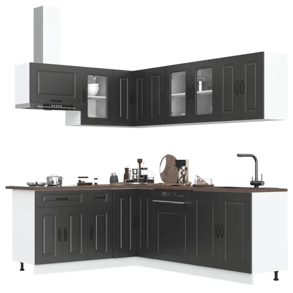 ARDEBO.de - 11-tlg. Küchenschrank-Set Kalmar Schwarz Holzwerkstoff