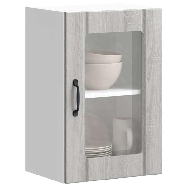 ARDEBO.de - Küchen-Hängeschrank mit Glastür Lucca Grau Sonoma