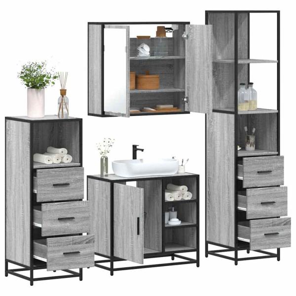 ARDEBO.de - 4-tlg. Badmöbel-Set Grau Sonoma Holzwerkstoff