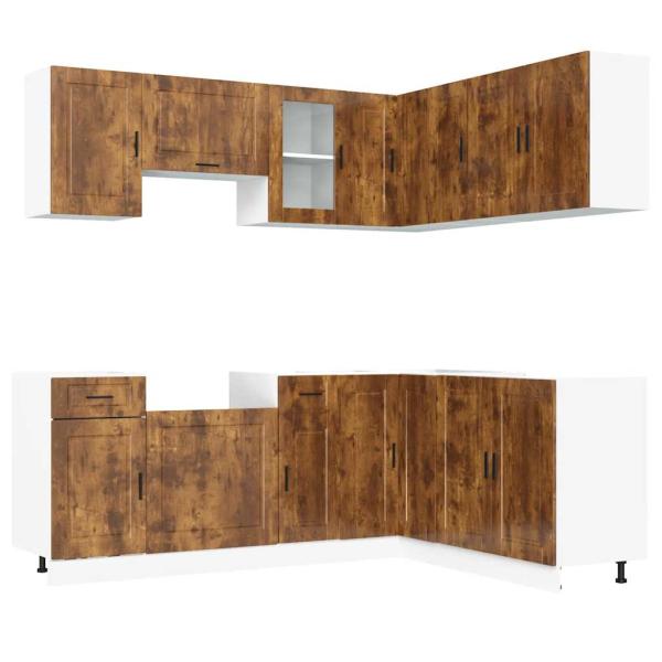 11-tlg. K?chenschrank-Set Porto R?uchereiche Holzwerkstoff