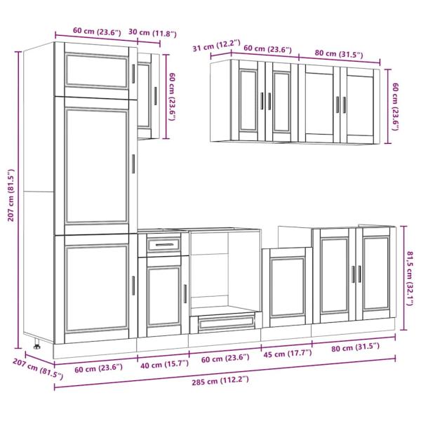 ARDEBO.de - 8-tlg. Küchenschrank-Set Kalmar Räuchereiche Holzwerkstoff