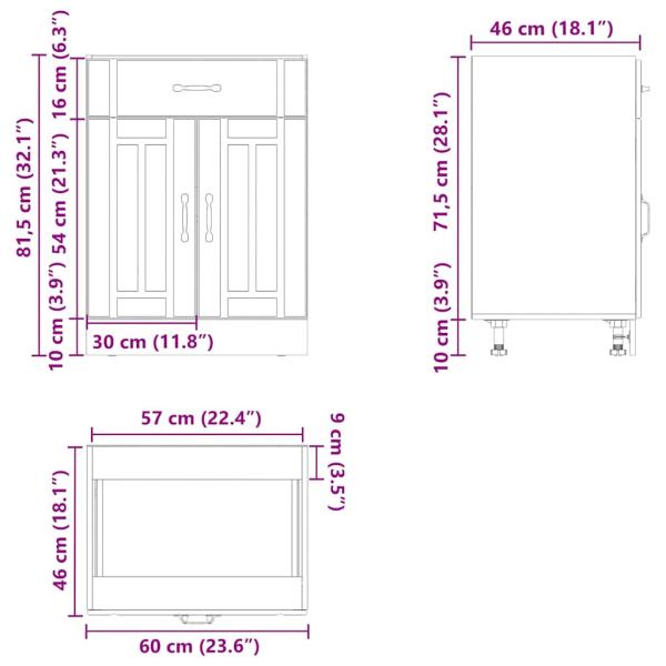 Küchen-Unterschrank Lucca Betongrau Holzwerkstoff