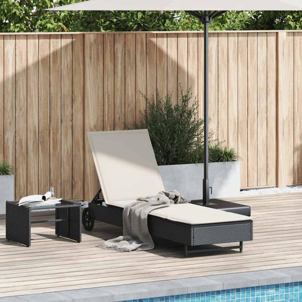 ARDEBO.de - Sonnenliege mit Rollen und Auflage Schwarz Poly Rattan