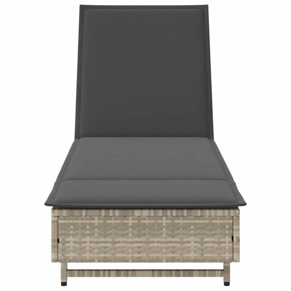 Sonnenliege mit Rollen und Auflage Hellgrau Poly Rattan