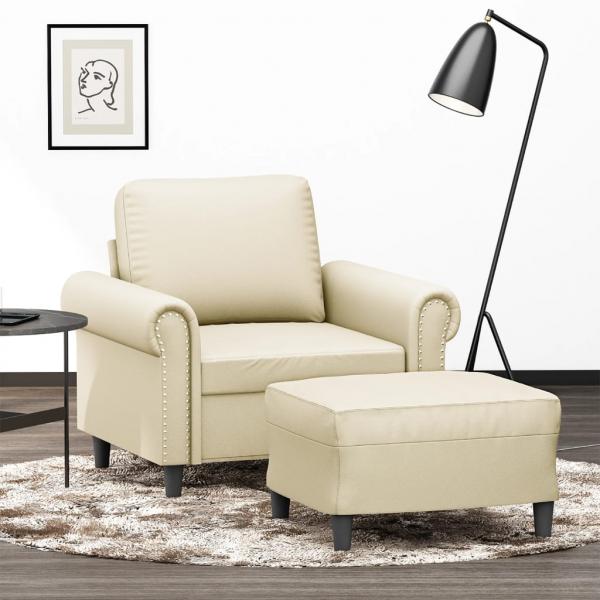 ARDEBO.de - Sessel mit Hocker Creme 60 cm Kunstleder