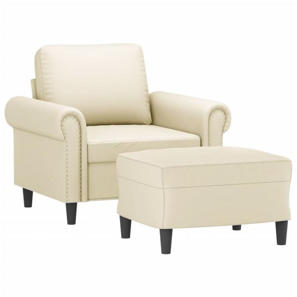 Sessel mit Hocker Creme 60 cm Kunstleder