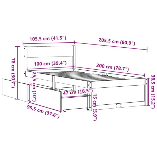Massivholzbett ohne Matratze 100x200 cm Kiefernholz
