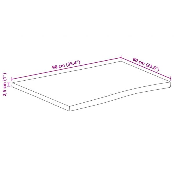 Tischplatte 90x60x2,5 cm Rechteckig Massivholz Akazie Baumkante