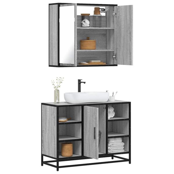 ARDEBO.de - 2-tlg. Badmöbel-Set Grau Sonoma Holzwerkstoff