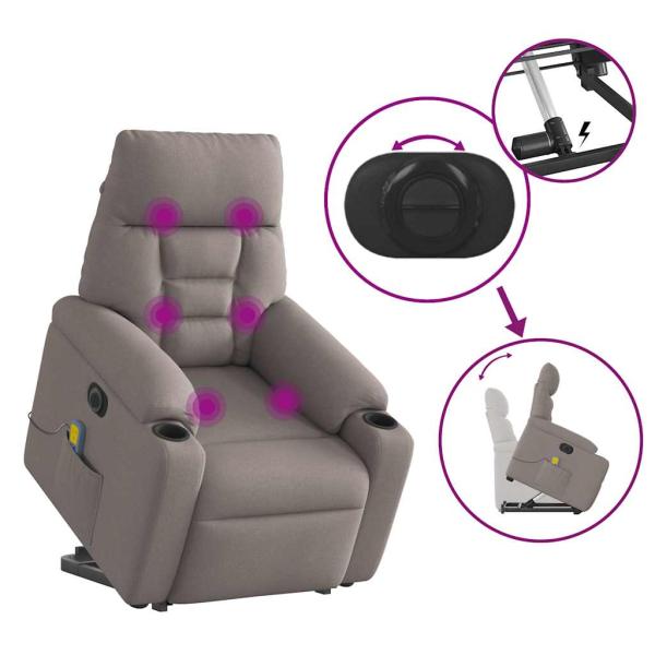 Elektrischer Massagesessel mit Aufstehhilfe Taupe Stoff