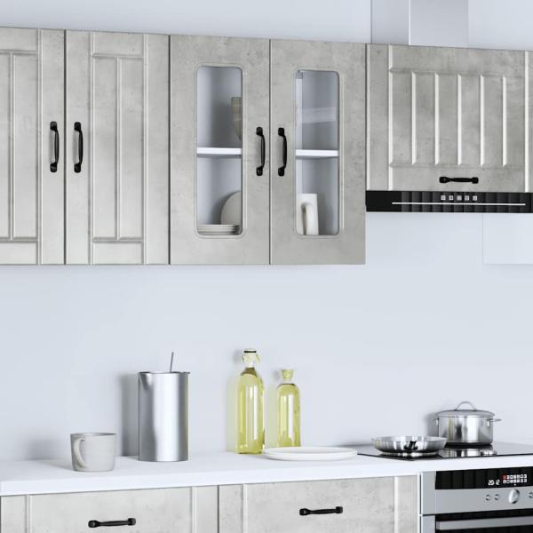 Küchen-Hängeschrank mit Glastür Kalmar Betongrau Holzwerkstoff