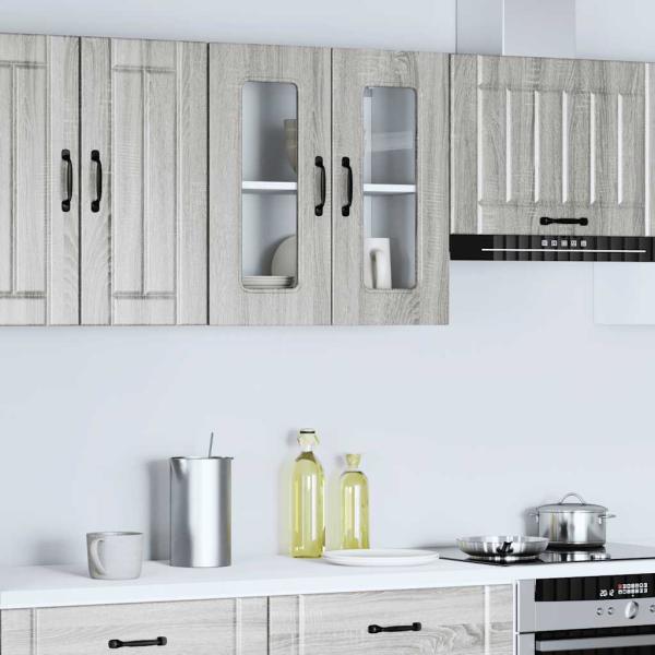 Küchen-Hängeschrank mit Glastür Grau Sonoma Holzwerkstoff