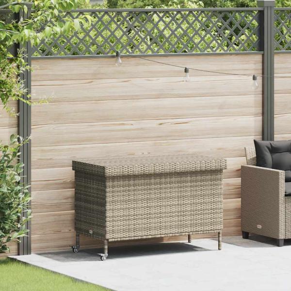 ARDEBO.de - Gartentruhe mit Rollen Hellgrau 110x55x73 cm Poly Rattan