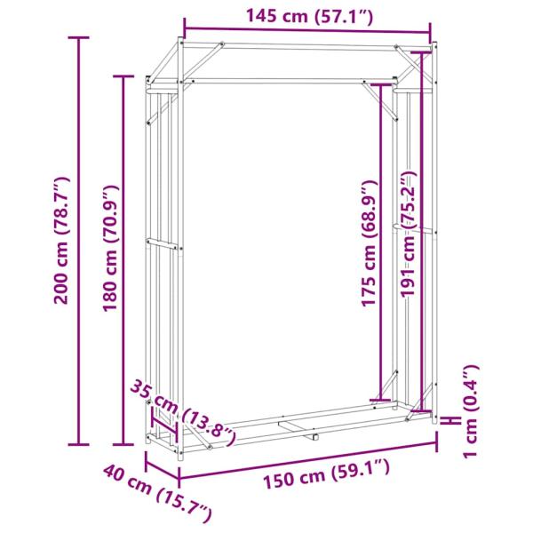 Brennholzregal mit Regenschutz 150x40x200 cm Verzinkter Stahl