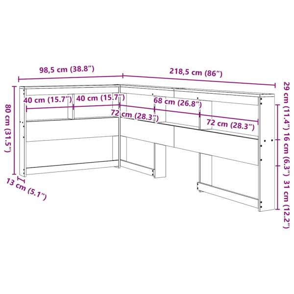 Kopfteil mit Bücherregal L-Form Weiß 80 cm Massivholz Kiefer