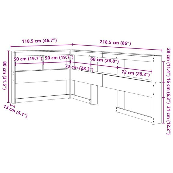 Kopfteil mit Bücherregal L-Form Wachsbraun 100 cm Massivholz