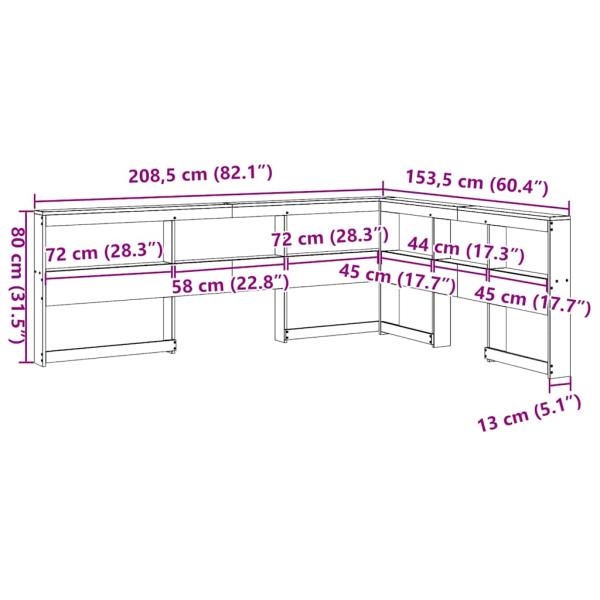 Kopfteil mit bücherregal L-form weiß 135 cm massivholz kiefer